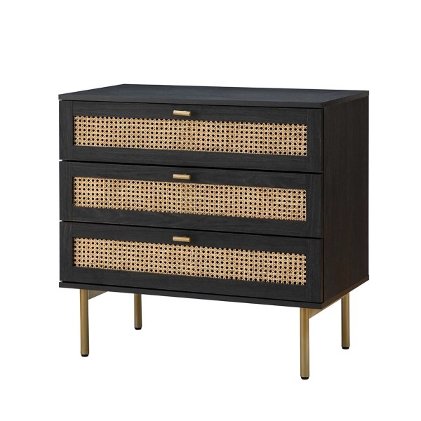Black Wood and Rattan 3Drawer Chest Kirklands Home