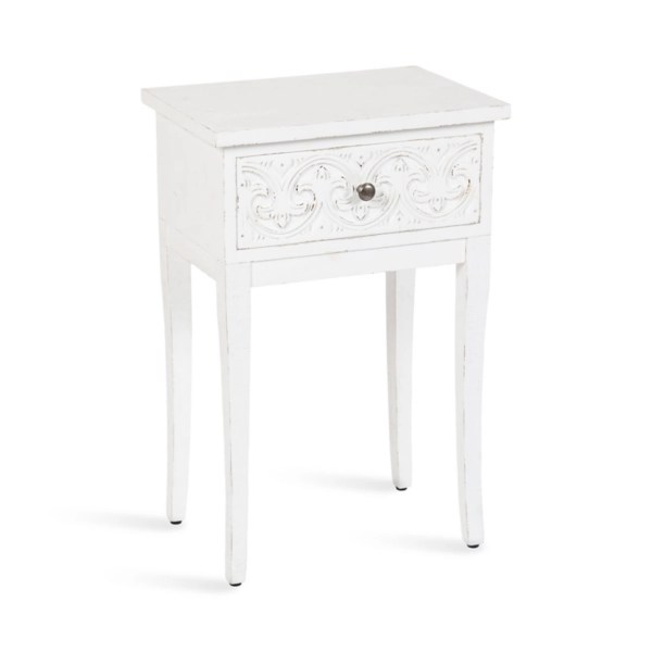 Rustic White Ornate Carved Wood Accent Table Kirklands Home