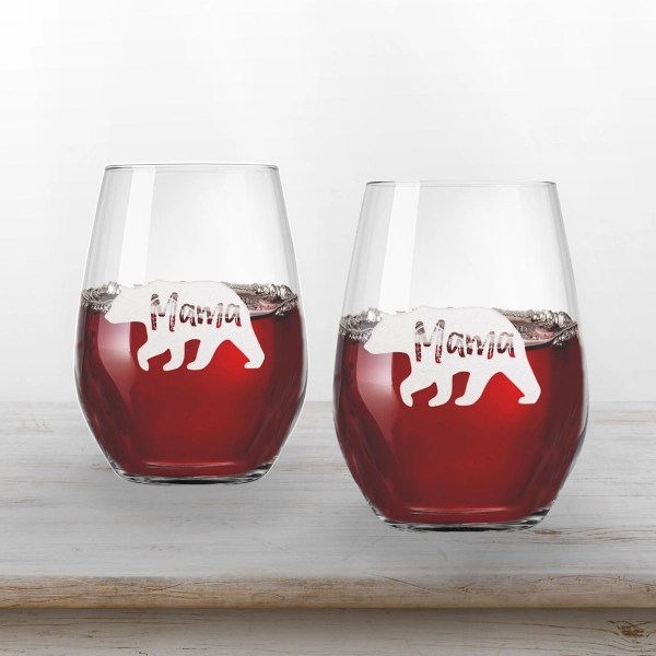 Mama Bear White Stemless Wine Glasses, Set of 2 Kirklands Home