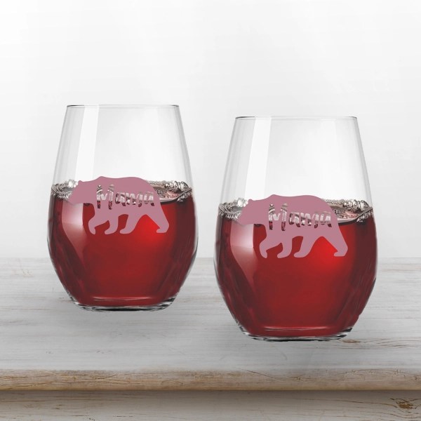 Mama Bear Pink Stemless Wine Glasses, Set of 2 Kirklands Home
