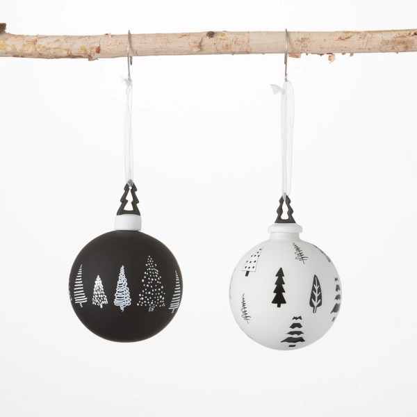 Black and White Tree Icon Ornaments, Set of 2 Kirklands Home