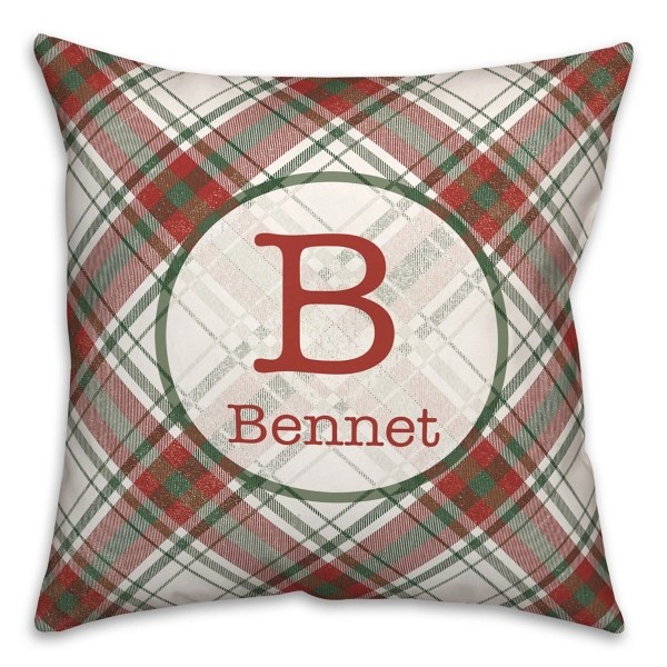 Personalized Monogram Plaid Christmas Pillow Kirklands Home