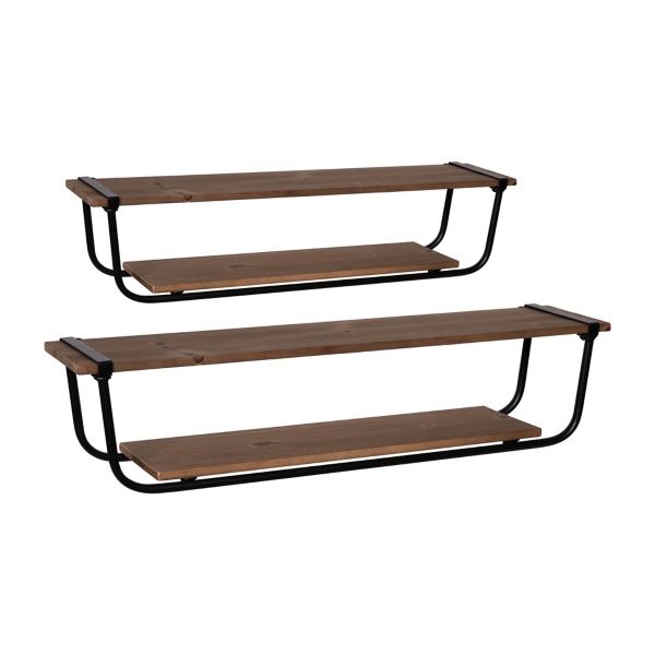Dark Wood and Black Metal Tiered Shelves, Set of 2 Kirklands Home