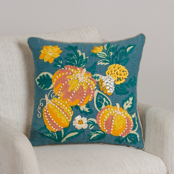 Denim Embroidered Pumpkins Pillow Kirklands Home