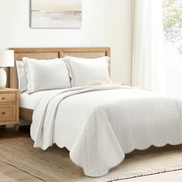 White and Tan Scallop 3pc. Full/Queen Quilt Set Kirklands Home
