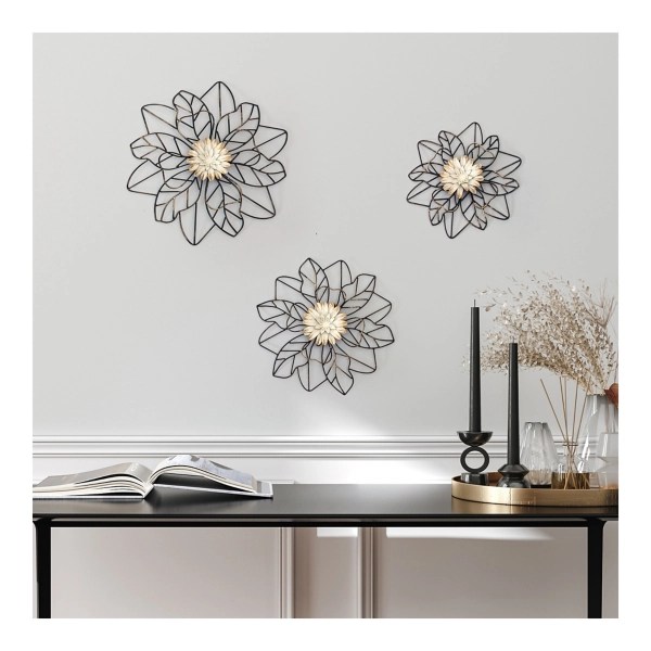 Black Metal Flower Wall Plaques, Set of 3 Kirklands Home
