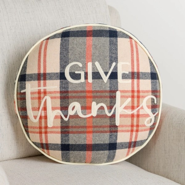 Give Thanks Round Plaid Pillow Kirklands Home