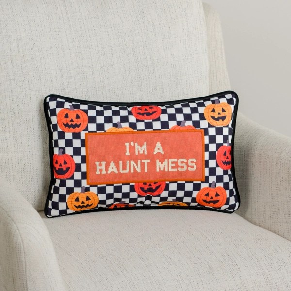 Haunt Mess Needlepoint Halloween Lumbar Pillow Kirklands Home