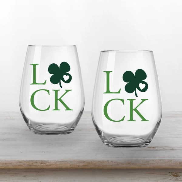 Luck Shamrock Stemless Wine Glasses, Set of 2 Kirklands Home