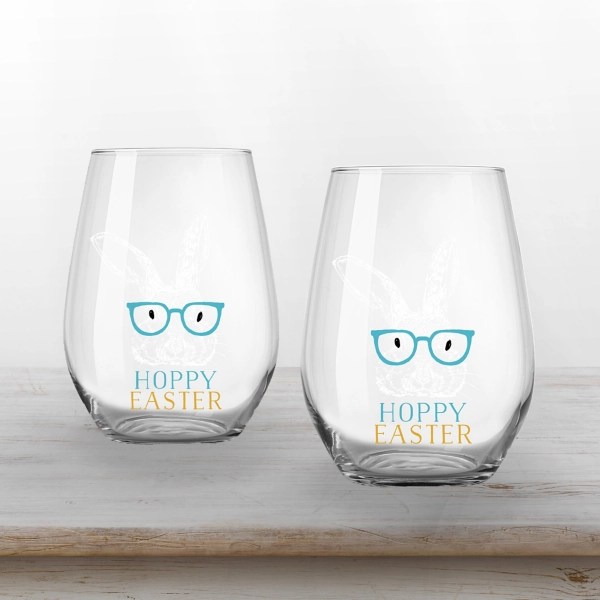 Hoppy Easter Stemless Wine Glasses, Set of 2 Kirklands Home