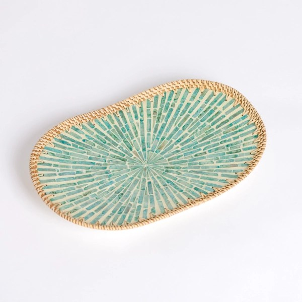 Turquoise Capiz Rattan Decorative Tray Kirklands Home