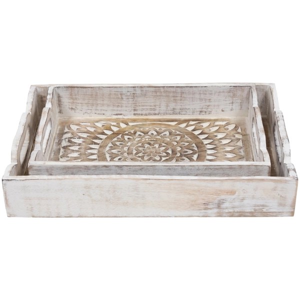 Brushed White Mandala Carved Trays, Set of 2 Kirklands Home
