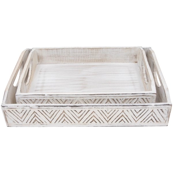 Brushed White Chevron Carved Trays, Set of 2 Kirklands Home