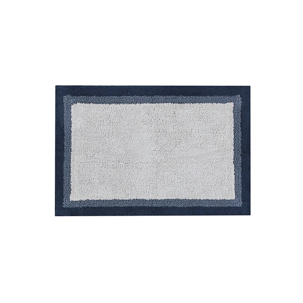 Navy Blue Border Cotton Bath Mat, 27x45 Kirklands Home