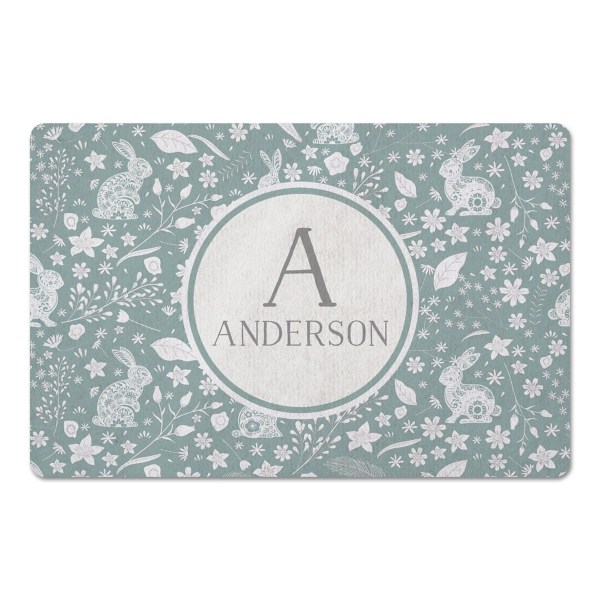 Personalized Blue Bunny and Floral Floor Mat Kirklands Home