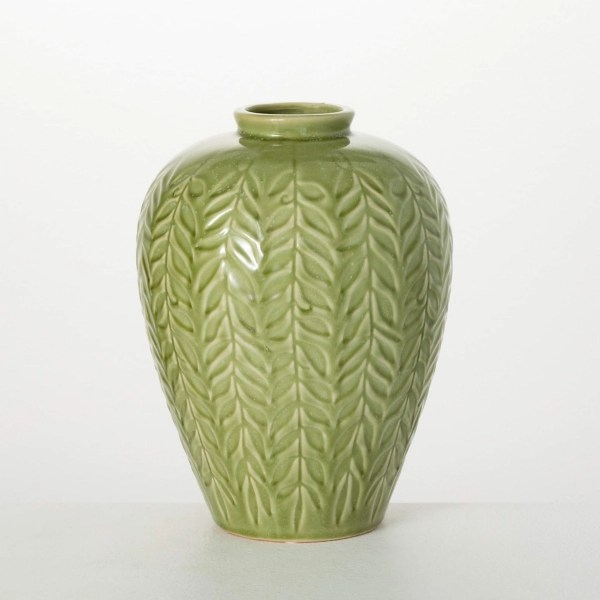 Green Leaf Embossed Ceramic Vase Kirklands Home