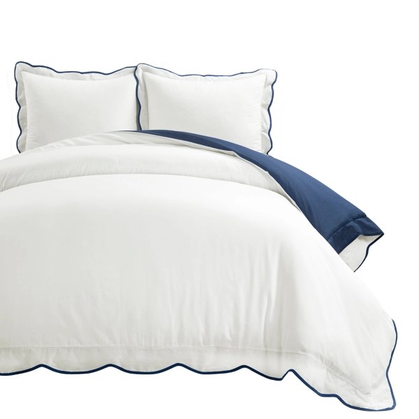 Navy Scallop Edge 3pc. Full/Queen Duvet Cover Set Kirklands Home