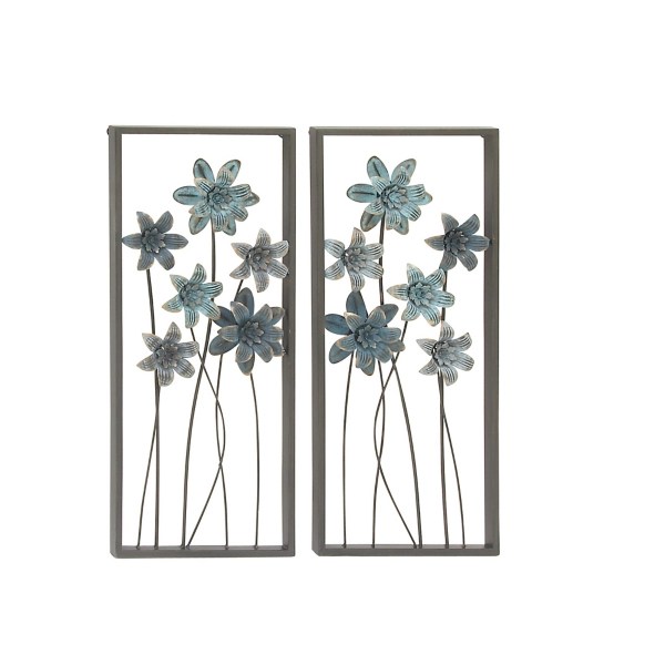 Blue Metal Floral Panel Wall Plaques, Set of 2 Kirklands Home