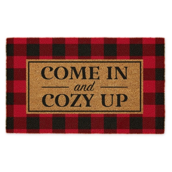 Red & Black Plaid Cozy Up Coir Doormat Kirklands Home