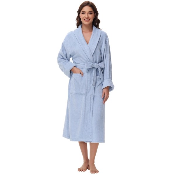 Women's Blue Cotton Terry Robe, S/M Kirklands Home