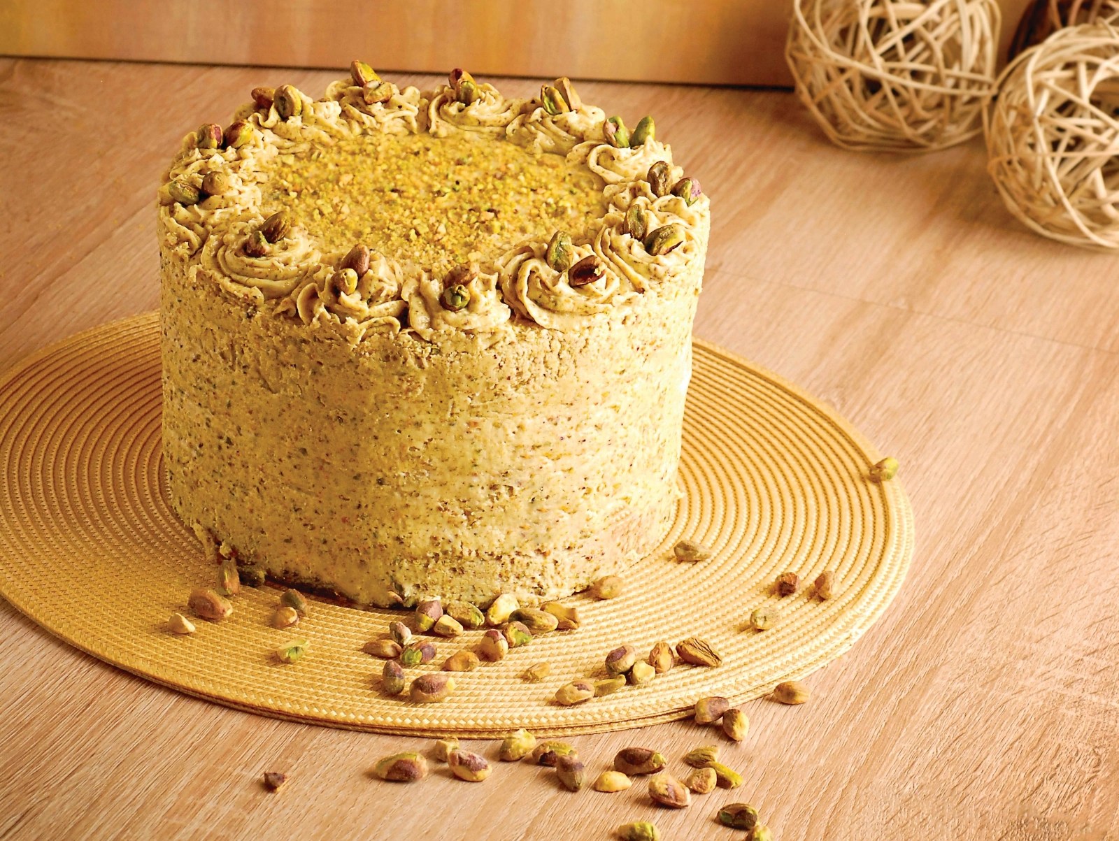 Pistachio Cake with Almond Cream Filling and Pistachio Buttercream