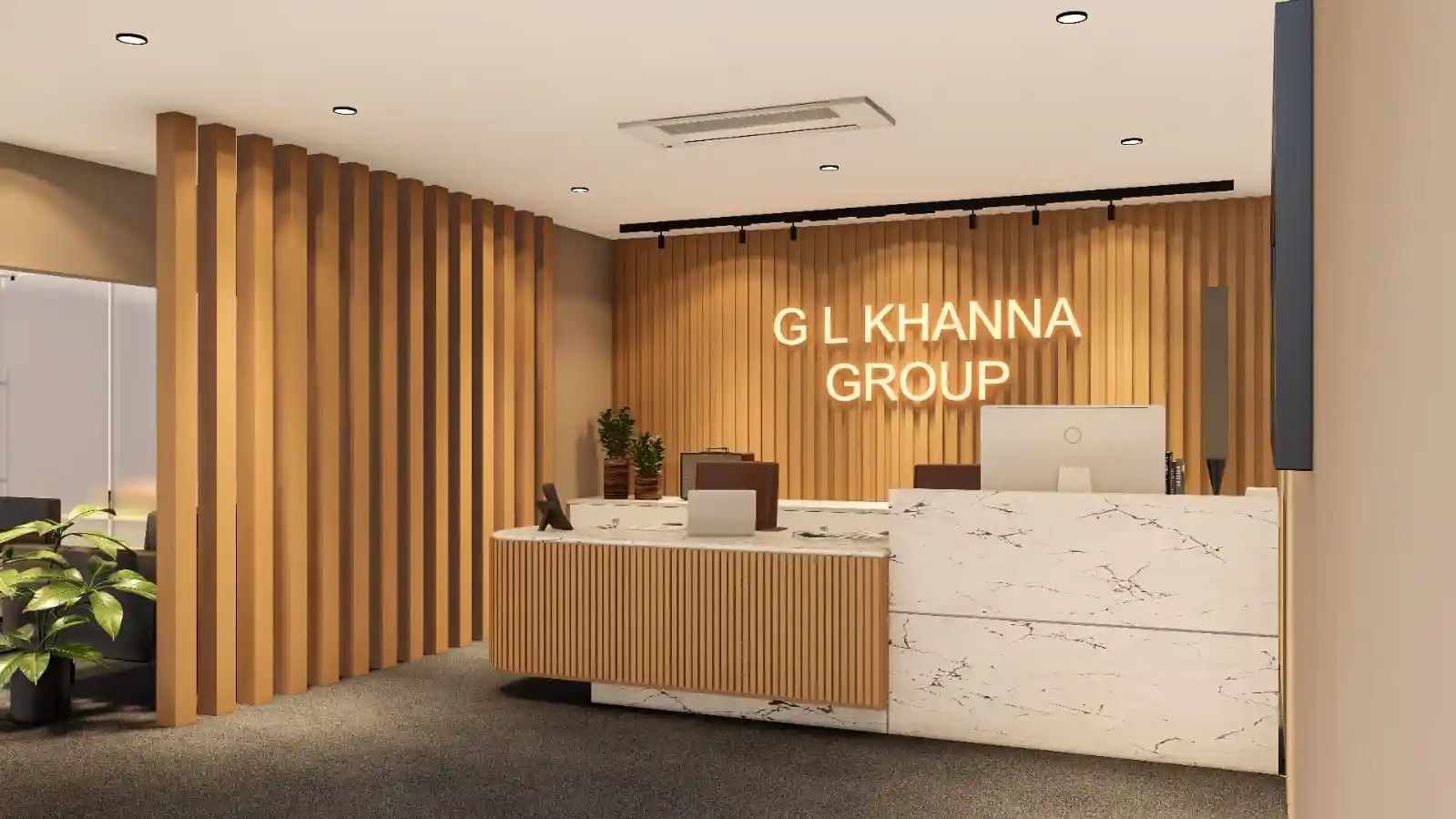 Office Reception Design With Wooden Partition by SIRI Architects