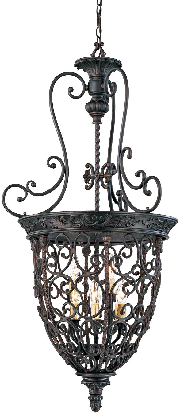 French Scroll 22 1/2"W 9Light Bronze Iron Foyer Chandelier 03371
