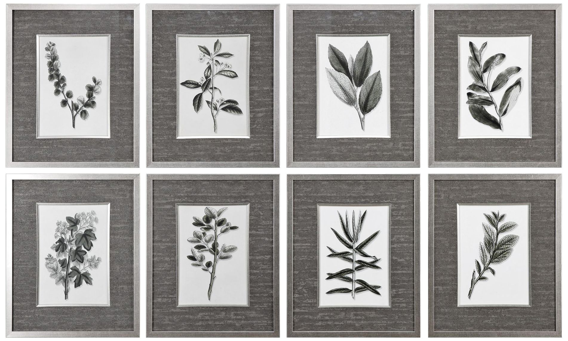 Uttermost Gray Leaves 23"H 8Piece Framed Wall Art Print Set 14Y23
