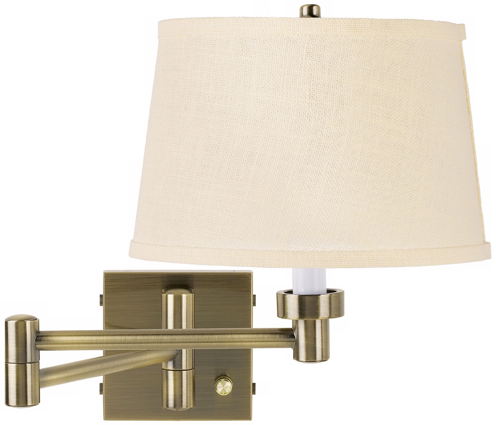 Cream Burlap Shade Antique Brass PlugIn Swing Arm Wall Lamp 17A67