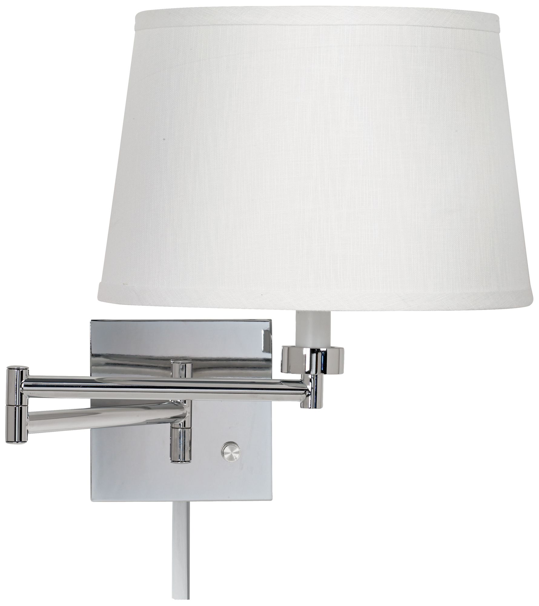 Modern Swing Arm Wall Lamp with Cord Cover Chrome PlugIn White Linen