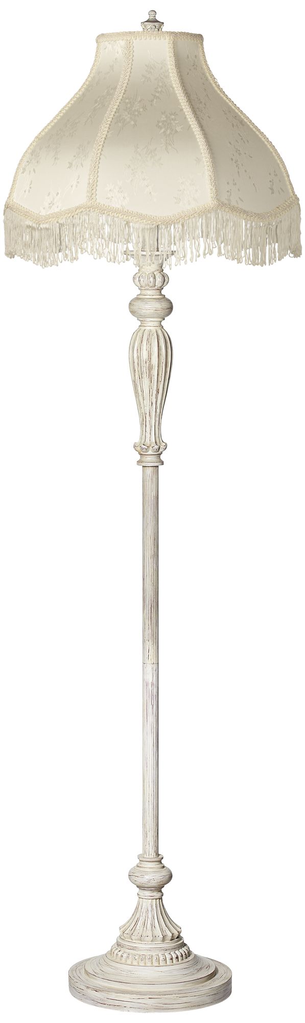 Cream Scallop Vintage Chic Antique White Floor Lamp with Fringe 17K14 Lamps Plus