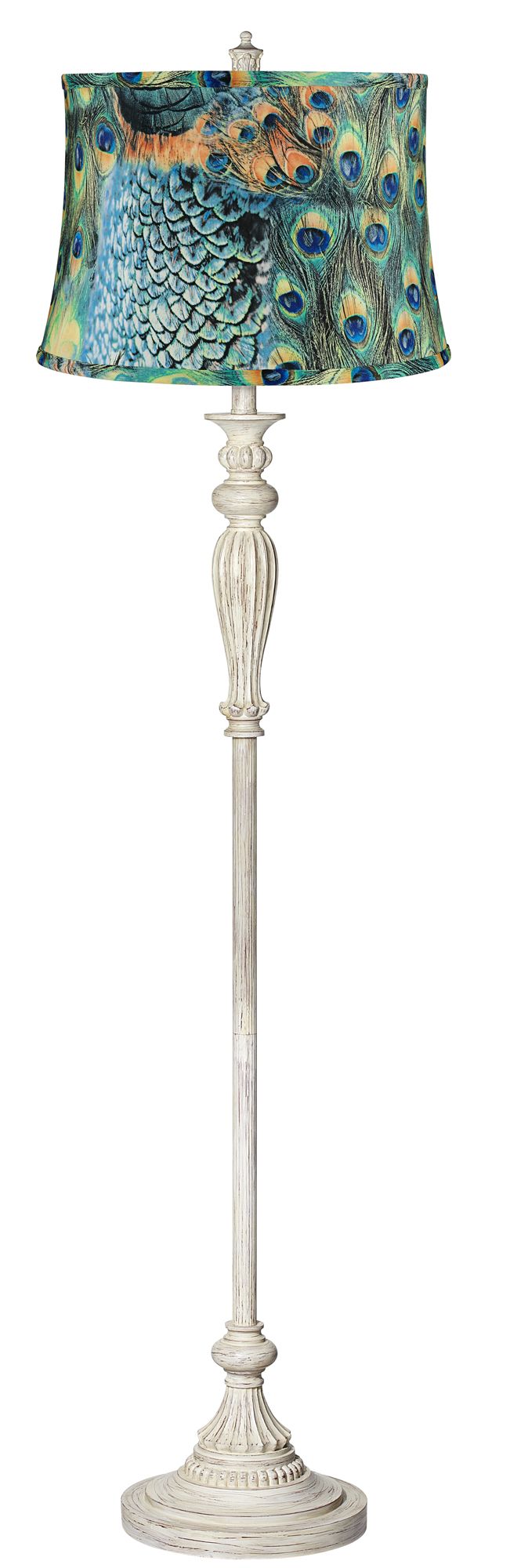 Peacock Print Shade Shabby Chic Antique White Floor Lamp 17K17