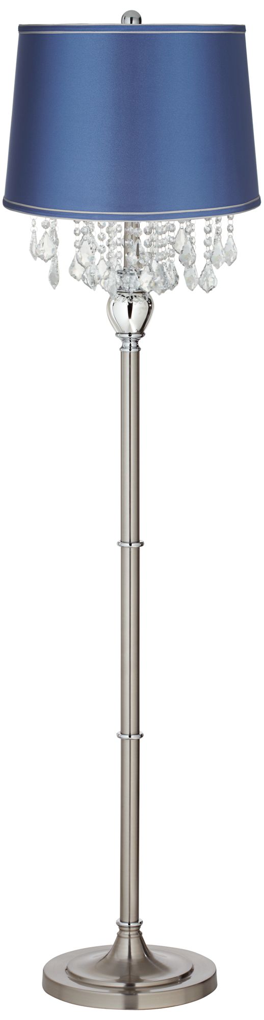 Crystals Medium Blue Satin Shade Brushed Nickel Floor Lamp
