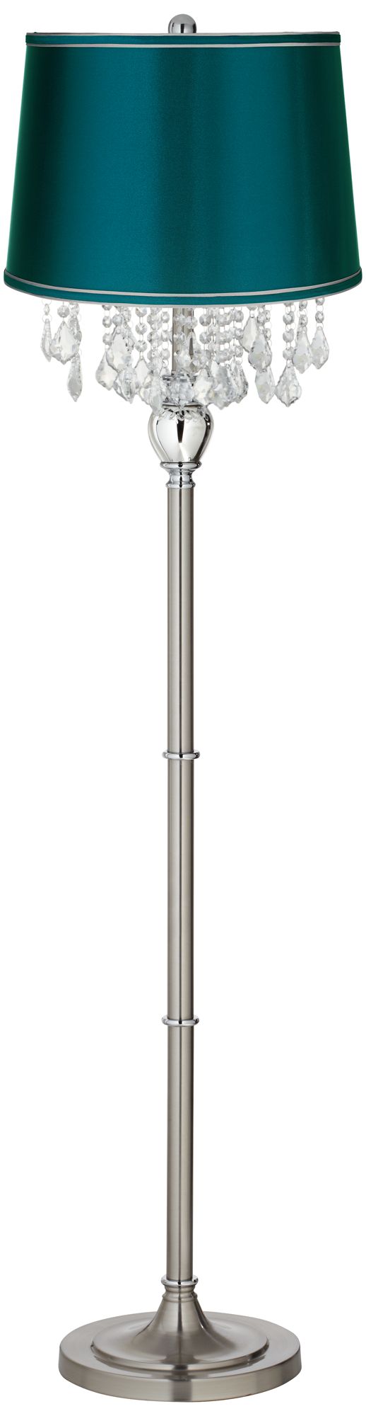 Crystals Teal Blue Satin Shade Brushed Nickel Floor Lamp 17P23