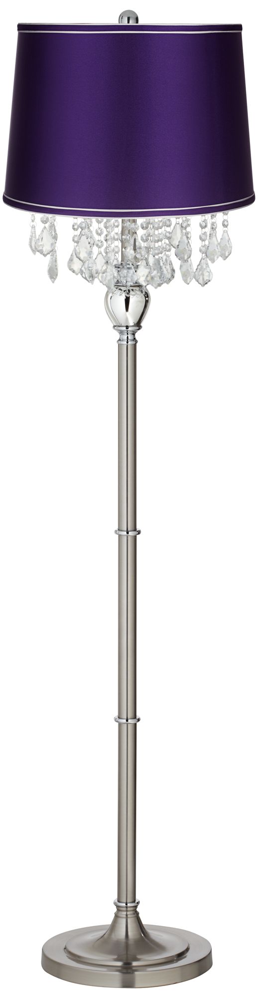 Crystals Dark Purple Satin Shade Brushed Nickel Floor Lamp 17P24
