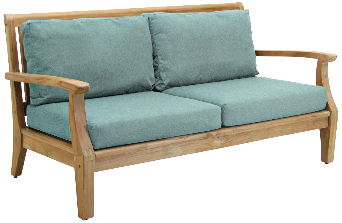 Woodbury Spa Canvas Natural Teak Wood Outdoor Loveseat 1F665 Lamps