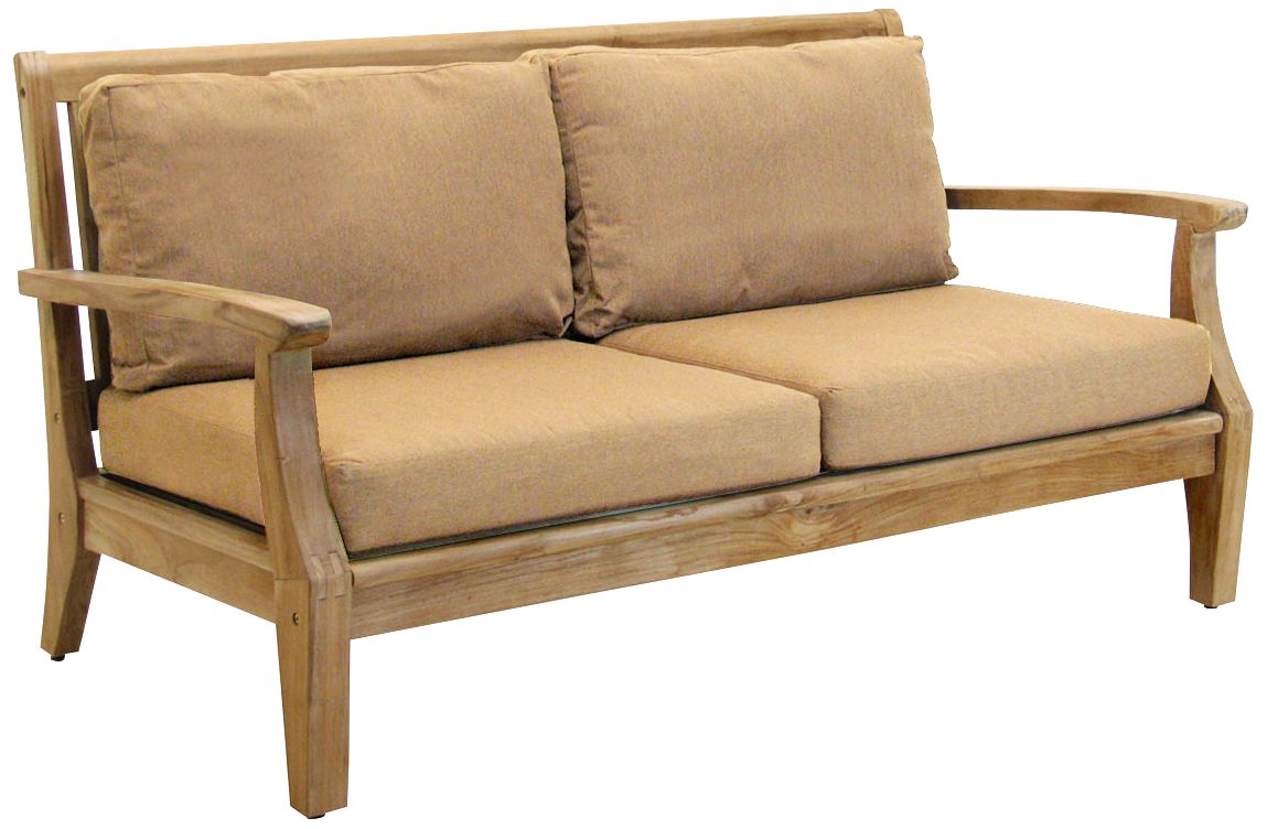Woodbury Heather Beige Natural Teak Wood Outdoor Loveseat 1F668