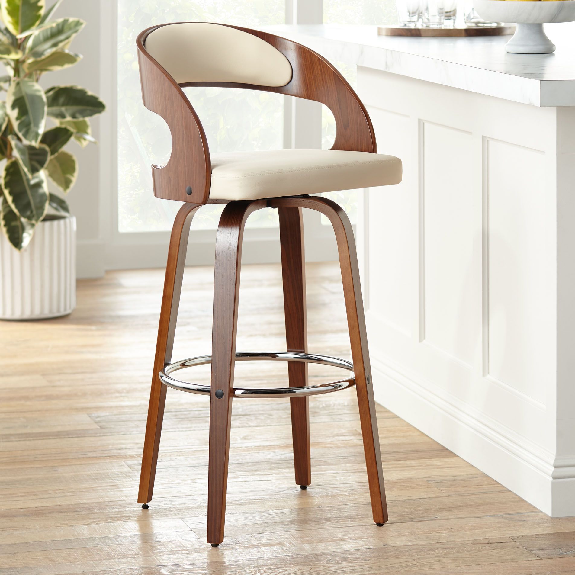 Shelly 30" Cream Faux Leather Swivel Bar Stool eBay