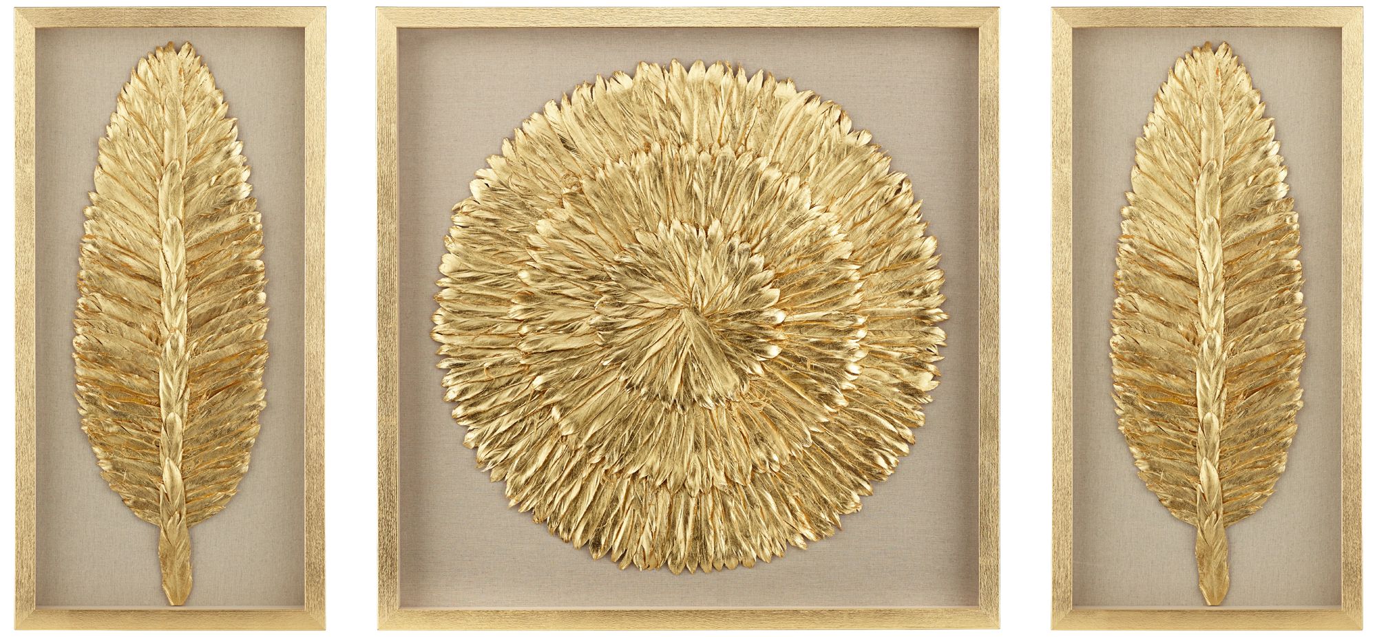 Golden Feathers 31 1/2" High Wall Art Set of 3 1J646 Lamps Plus