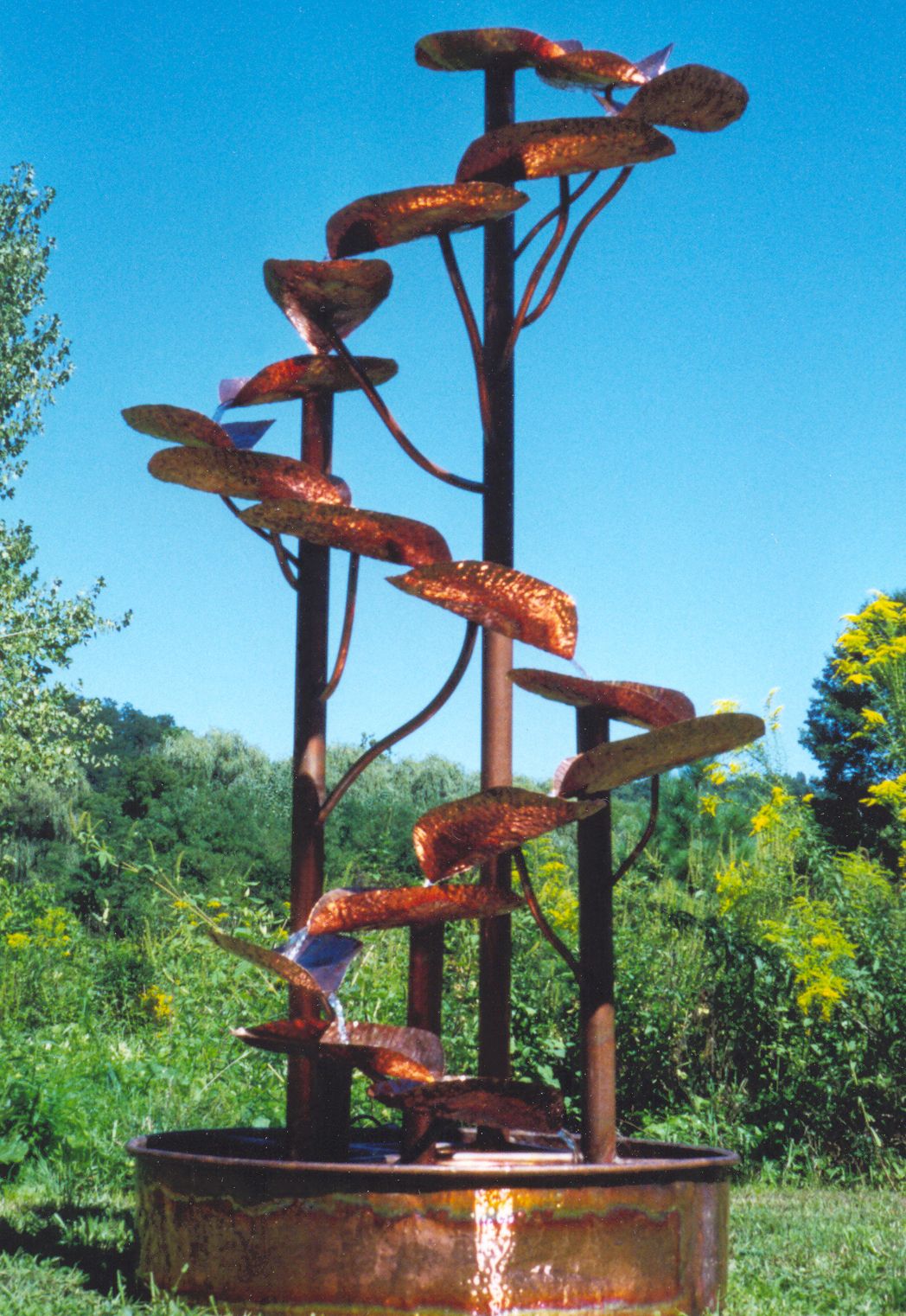 Helix 84" High Rustic Sculptural Copper Outdoor Fountain 1K624