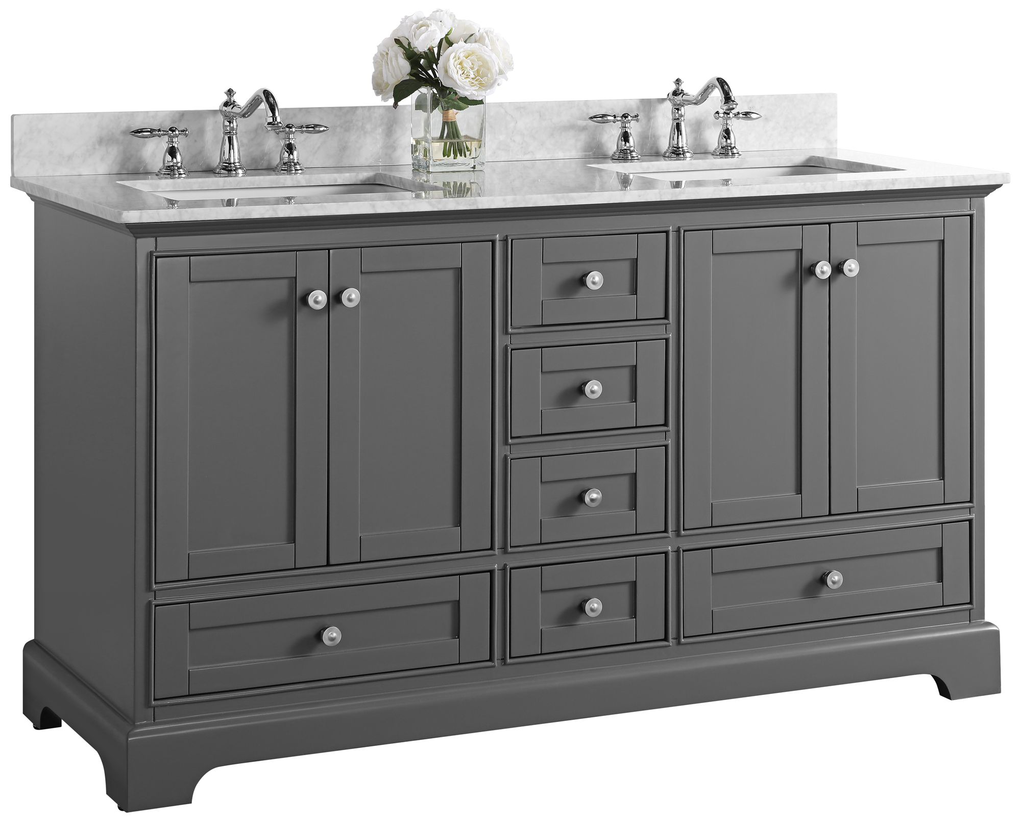 Audrey Sapphire Gray 60" White Marble Double Sink Vanity 1M892