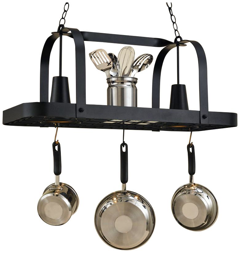 Baker 36" Wide 2Light Black Leather Pot Rack Chandelier 1R063