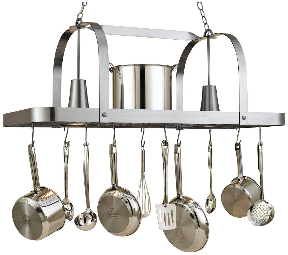 Baker 44" Wide 2Light Satin Steel Pot Rack Chandelier 1R065 Lamps
