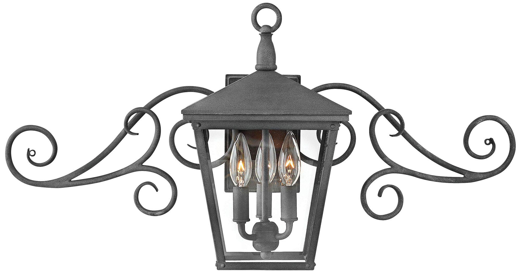 Trellis 14 3/4" High Aged Zinc 3Light Scroll Outdoor Wall Light 21P74 Lamps Plus