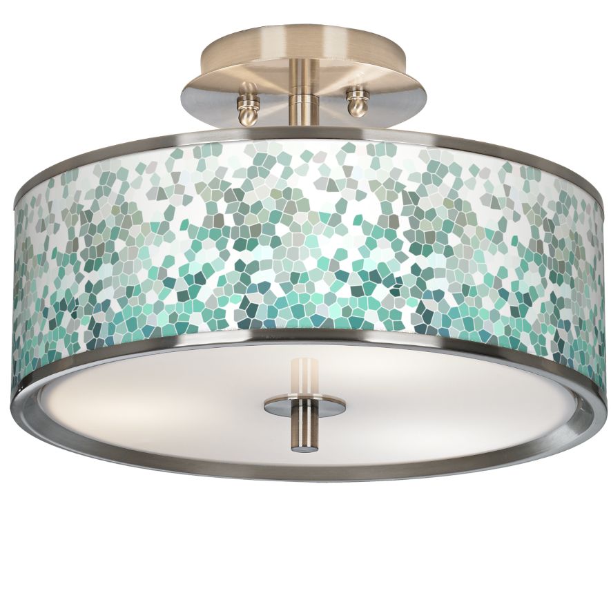Modern Ceiling Light Semi Flush Mount Fixture Aqua Mosaic Giclee 14