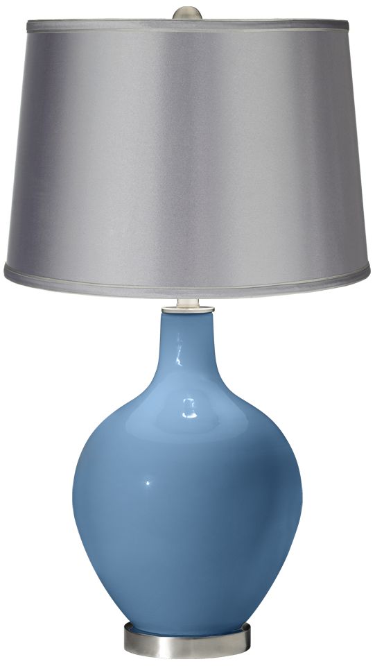 Secure Blue Satin Light Gray Shade Ovo Table Lamp 28R14 Lamps Plus