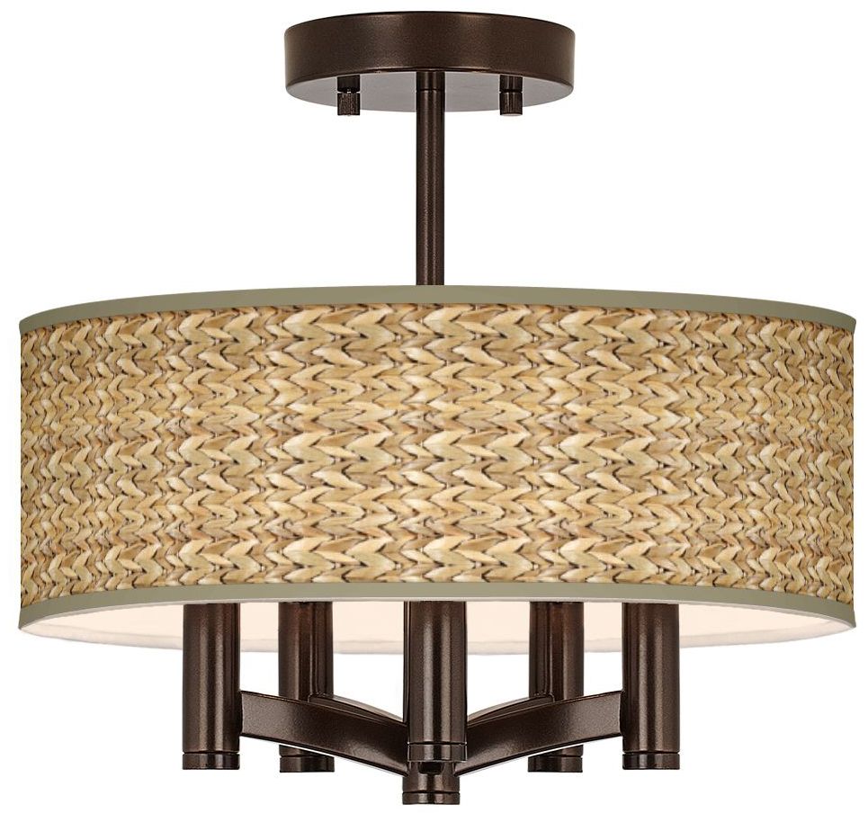 Ceiling Light Semi Flush Mount Fixture Seagrass Giclee 14" 5Light for