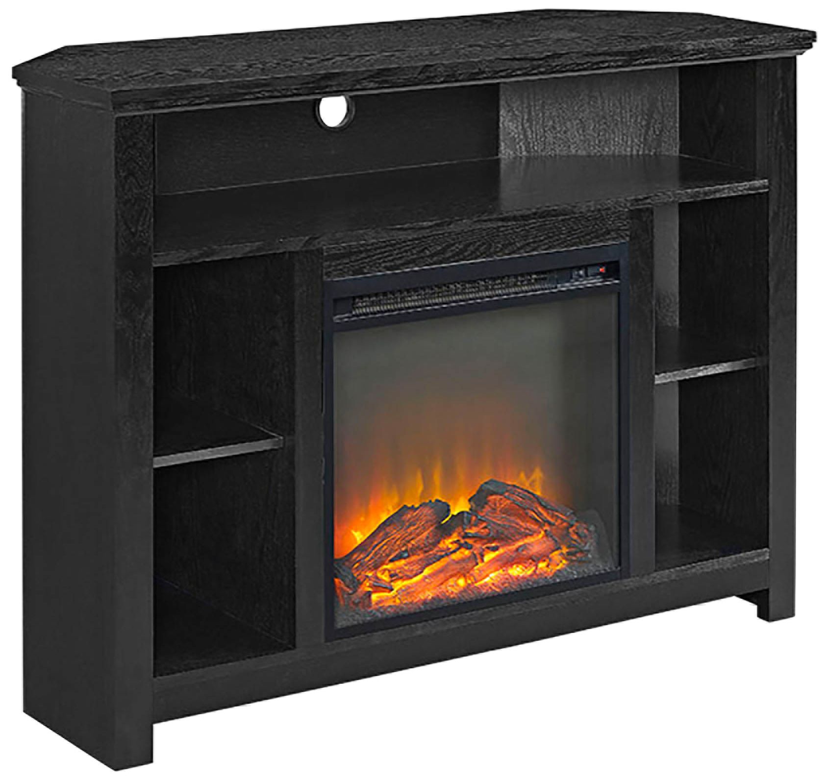 Essential Black Wood Corner Fireplace TV Stand 31C28 Lamps Plus