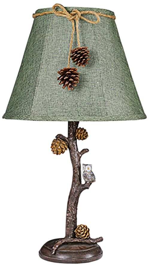 Pine Branch Accent Table Lamp with Owl and Pine Cones 31K17 Lamps Plus