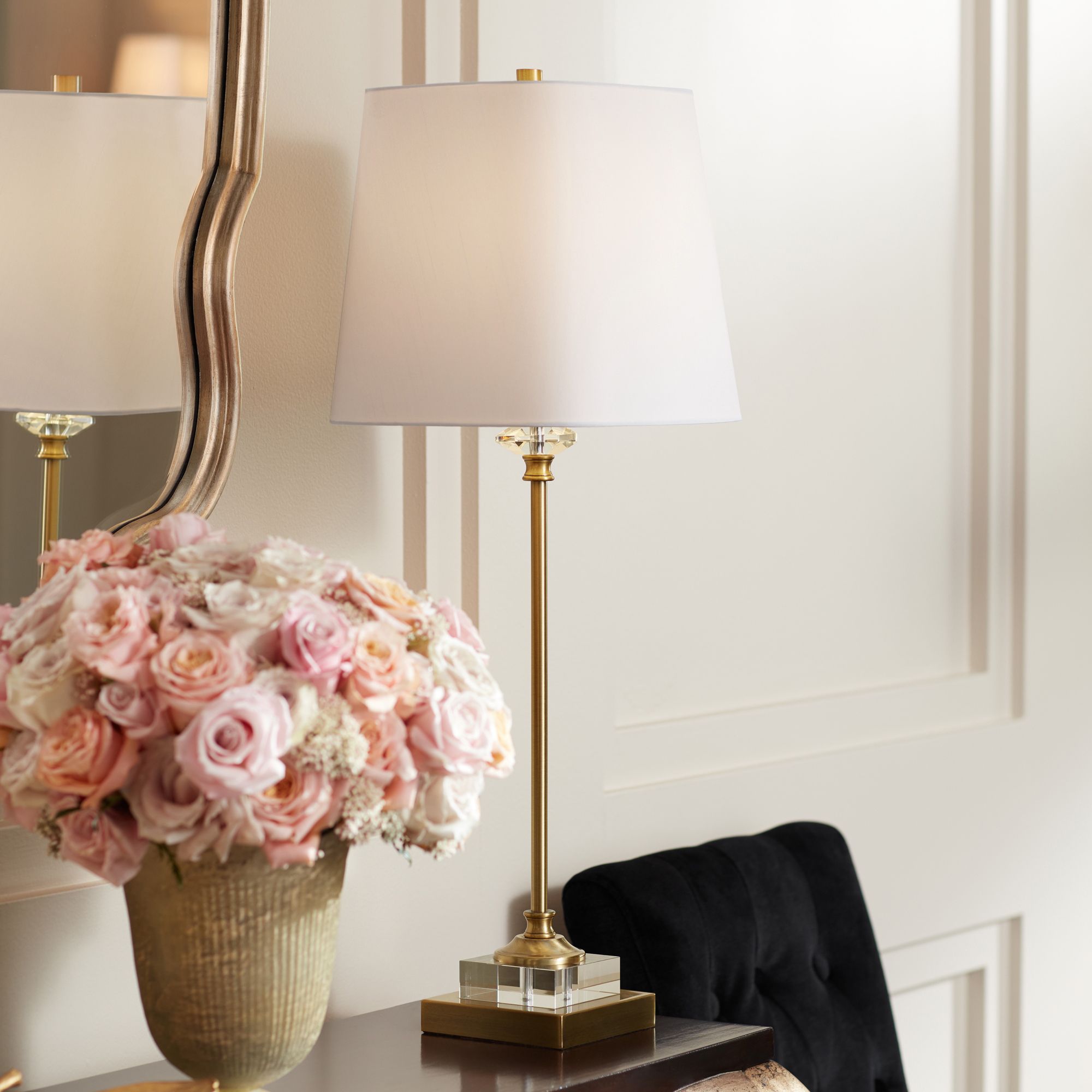 Traditional Buffet Table Lamp Gold and Crystal Shaped Shade for Dining
